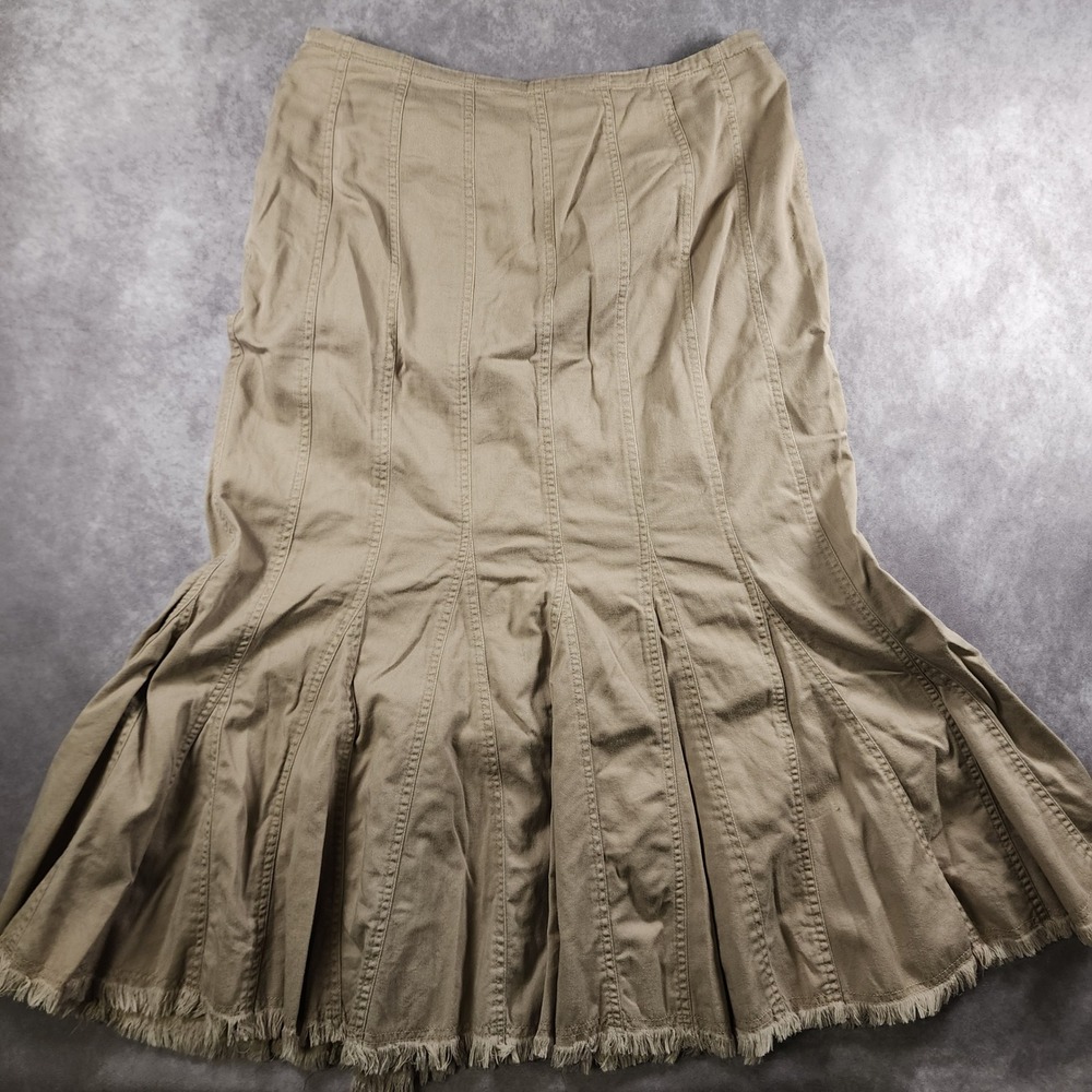 U-TILITY Vintage Brand Khaki Paneled‎ Mermaid Skirt Size 12 Y2K Frayed Hem Maxi